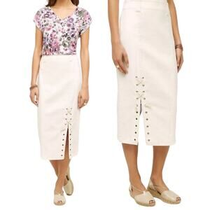 Holding Horses Denim Midi Skirt Side Slit Lace Up Corset Detail Off White Size 0